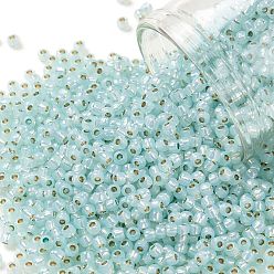 (PF2116) PermaFinish Light Aqua Opal Silver Lined Тохо 11/0 круглые бусины, японский бисер, (pf 2116) Permafinish Light Aqua Opal с серебряной подкладкой, 11/0, 2.2 мм, отверстие : 0.8 мм, Около 1110 шт / 10 г