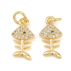 Настоящее золото 18K Латунные микропаве прозрачные кубические циркониевые подвески, Очарование рыб, с целью перехода в кольце, реальный 18 k позолоченный, 14.5x8x2.5 мм, отверстие : 3.5 мм