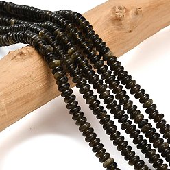 Золотой Обсидиан Естественный золотистый отлив обсидиан бисер пряди, рондель, 4x1.5 мм, отверстие : 0.7 мм, около 155 шт / нитка, 14.96'' (38 см)