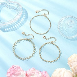 Золотой 3шт 304 браслеты из нержавеющей стали, с латунным кабельных цепей, золотые, 7-3/8 дюйм (18.7 см)