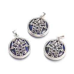 Ляпис-Лазурь Природный лазурит подвески, с латунной фурнитурой платинового цвета, квартира с рукой хамсы/рукой мириам, окрашенные, 31x27.5x8.5 мм, отверстие : 6.5x4 мм