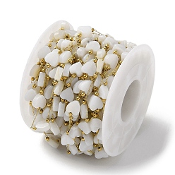 Белый Ионное покрытие (IP) настоящее 18k позолоченное 316 цепочки из нержавеющей стали для скрепок, с сердечком из натуральной белой ракушки из бисера, с катушкой, пайки, белые, 6x6.5x3 мм
