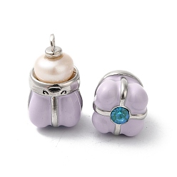 Платина Стойки обшивки латунь кубического циркония подвески, натуральный жемчуг, с эмалью, без кадмия и без свинца, долговечный, бутон, платина, 22.5x12.5x13 мм, отверстие : 2.5 мм