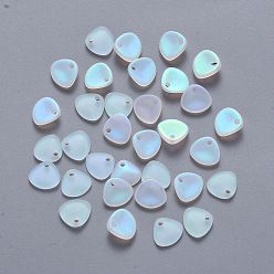 WhiteSmoke Spray Painted Glass Charms, AB Color Plated, Frosted, Petaline, WhiteSmoke, 7x8x2.5mm, Hole: 1mm