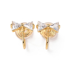 Настоящее золото 18K Фурнитура для ушей из латуни с микропаве из кубического циркония, с петлей, долговечный, без никеля , бантом, реальный 18 k позолоченный, 15x12 мм, отверстие : 1.4 мм, bowknot: 6x12 мм.