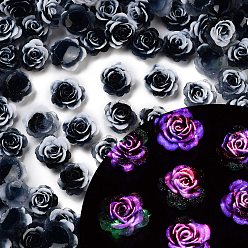 Черный Светящаяся смола декодирует кабошоны, светится в темноте, цветок, чёрные, 9.5~10x5 мм