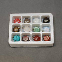 Mixed Color Gemstone Pendants, with Brass Clasps, Mixed Stone, Mixed Color, 24x20x6mm, Hole: 6x2mm, 12pcs/box