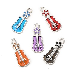 Platinum Alloy Enamel Pendants, Mixed Color, Guitar Charm, Platinum, 25.5x10.5x1.5mm, Hole: 2.5mm