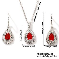 Красный Комплекты из латунных стеклянных подвесных серег и ожерелий с подвесками для женщин, платина, красные, ожерелья: 15.75 дюйм (40 см)