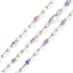 (52) Непрозрачная лаванда Латунные цепочки, с эмалью, с катушкой, пайка без свинца и кадмия, платина, разноцветные, 4x2x0.2 мм