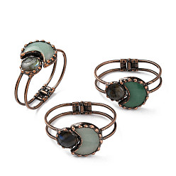 Красная Медь Шарнирные браслеты из натурального зеленого авантюрина, латунные браслеты с луной и солнцем для женщин, без свинца и без кадмия, Красная медь, внутренний диаметр: 2-3/8 дюйм (6.15 см), 13 мм