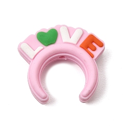 Word Silicone Beads, Focal Beads, Headband with Ear, Pink, Love, 26x29x9mm, Hole: 2mm