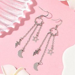 Lightning Bolt 304 из нержавеющей стали болтаться серьги, с 201 нержавеющей стали, цвет нержавеющей стали, удар молнии, 74x10.5 мм