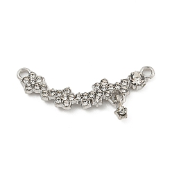 Platinum Alloy Connector Charms, Curved Links with Crystal Rhinestone, Platinum, 13x30x3mm, Hole: 1.6mm