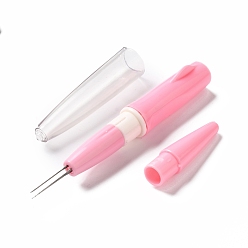 Pink Wool Felt Poke, Pen Style Needle Felting Stitch Punch Tool, with Plastic Handle & 3 Stainless Steel Needles, Pink, 185x92x18.5mm