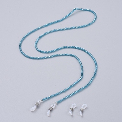 Синий Цепочки для очков, шейный ремешок для очков, с бисером гальванизируйте стекла, латунные обжимные бусины и резиновые петли, синие, 31.3 дюйм (79.5 см)