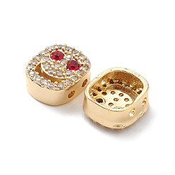 Crimson Brass Micro Pave Cubic Zirconia Beads, Lead Free & Cadmium Free, Long-Lasting Plated, Real 18K Gold Plated, Oval with Smiling Face, Crimson, 9x8x4mm, Hole: 1mm