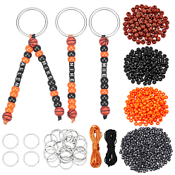 Basketball Kits de fabrication de porte-clés bricolage, Comprend 24 pièces 304 anneaux brisés en acier inoxydable, perles plastiques opaques, corde de nylon, cordon de rattail satiné, basket-ball, 35x2.5mm, diamètre intérieur: 30 mm