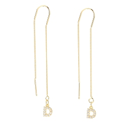 Letter D Brass Micro Pave Clear Cubic Zirconia Ear Threads, Stud Earrings, Letter.D, 70mm, Letter D: 8x6x1.5mm, Pin: 0.5mm