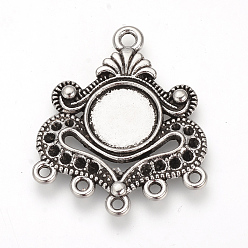 Antique Silver Tibetan Style Alloy Cabochon and Rhinestone Connector Settings, Chandelier Components Links, Cadmium Free & Lead Free, Antique Silver, Tray: 10mm, Fit for 1.5mm rhinestone, 31x26x2mm, Hole: 2mm, about 285pcs/1000g
