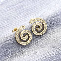 Настоящее золото 18K Серьги-гвоздики из латунного микро-паве, долговечный, без свинца и без кадмия, спиральный вихрь, реальный 18 k позолоченный, 14.5x13 мм