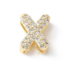 Letter X Латунные микро-паве прозрачные кубические цирконии начальные многорядные звенья, реальный 18 k позолоченный, без свинца и без кадмия, долговечный, стойки покрытие, Письмо X, 10x5~9.5x4.5~5 мм, отверстие : 1.5~3.2x2~8 мм