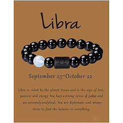 Весы 12 созвездие круглые опаловые бусины растягивающиеся браслеты, с круглыми бусинами из черного агата, Весы, 1/4x2-3/8 дюйм (0.8x6 см)