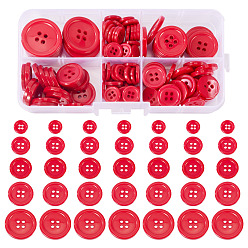Красный 4 кнопки отверстия смолы, плоско-круглые, красные, 11~25x2~3 мм, отверстие : 1~2 мм, 190 шт / комплект