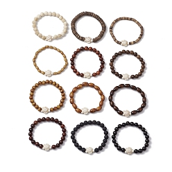 Смешанные камни 12шт. набор из окрашенных синтетических и натуральных драгоценных камней и бусин из натурального дерева для женщин и мужчин, черепаха, 1/4~3/8 дюйм (0.5~0.85 см), внутренний диаметр: 2-1/8 дюйм(5.3~5.5см)