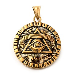 Античное Золото 304 подвески из нержавеющей стали, плоский круг с подвеской-глазом провидения, античное золото , 41x35.5x5 мм, отверстие : 8.5x5 мм