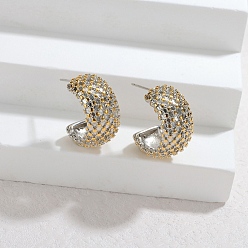 Золотой & Цвет Нержавеющей Стали 304 двухцветные серьги-гвоздики в форме буквы С из нержавеющей стали, золотые и нержавеющая сталь цвет, 21x11 мм