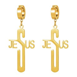 Золотой 201 из нержавеющей стали клипсы, полый крест со словом Иисус, золотые, 55x25 мм