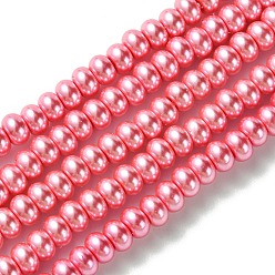 Фуксин Экологически чистые нити из стеклянных бусин ронделя, окрашенные распылением, стеклянные под жемчуг, с хлопчатобумажной нитью, фуксиново-красные, 5x3 мм, отверстие : 1 мм, около 120 шт / нитка, 16 дюйм