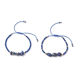Ляпис-Лазурь 2шт. плетеные браслеты из натурального лазурита и стеклянных бусин для женщин, с нейлоновой, внутренний диаметр: 1-3/4 дюйм (4.5 см) ~ 3-1/8 дюйм (8 см)