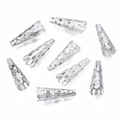 Серебро Железные филигранные конусы из бисера, серебряные, 22x8~9 мм, отверстие : 2.5~3 мм