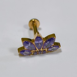 Средний Фиолетовый Цветочная отделка из титанового сплава, инкрустация кубическим цирконием, внутренняя резьба, лабреты, золотые, средне фиолетовый, 5.2x10.3 мм, штифты : 1.2 мм, длина стержня: 5/16"(8мм)