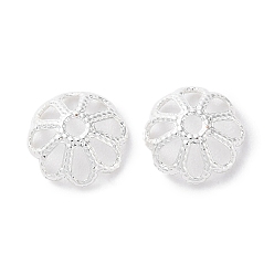 Серебро Стойки обшивки латунь крышки шарика, долговечный, без свинца и без кадмия, 8-лепестки, цветок, серебряные, 8x3 мм, отверстие : 1.4 мм
