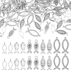 Plata Antigua 100 piezas 5 estilos colgantes de aleación de estilo tibetano, pescado jesus, plata antigua, 20~31x8~13x1.5~2 mm, agujero: 1.4~2 mm, 20 piezas / estilo