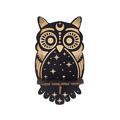 Сова Черная подвесная деревянная хрустальная полка, стеллаж для хранения маятников в деревенском стиле, ведьма, легко собрать, с железным подвесным крючком, Шаблон совы, 21x11.8x0.5 см