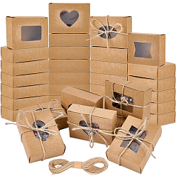 Цвет Древесины 40 шт. 4 стили прямоугольные крафт-бумаги с видимым окошком для ювелирных изделий подарочные коробки, с 20м джутовыми шпагатами, разнообразные, деревесиные, 7x9.6x3 см, 10 шт / стиль
