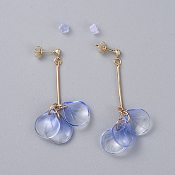 Cornflower Blue Glass Cluster Beads Dangle Ear Studs, with Iron Bar, Plastic Ear Nuts, Brass Stud Findings, Cardboard Box, Cornflower Blue, 52mm, Pin: 0.8mm