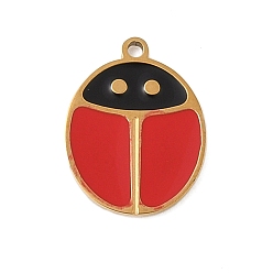 Коровка 304 из нержавеющей стали шармы эмали, реальный 18 k позолоченный, коровка, 11x8x0.8 мм, отверстие : 0.9 мм