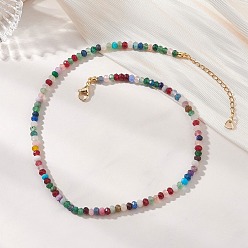 Разноцветный Ожерелья из огранённых бусин-рондель из окрашенного натурального малайзийского нефрита, золотые, красочный, 14.84 дюйм (37.7 см)