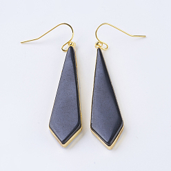 Glass Черное стекло мотаться серьги, с латунной фурнитурой , золотые, воздушный змей, 57~60 мм , штифт: 0.7 мм