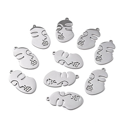 Нержавеющая Сталь Цвет Устойчивые к потускнению 304 подвески из нержавеющей стали, абстрактное лицо, цвет нержавеющей стали, 35.5x20x1 мм, отверстие : 2 мм