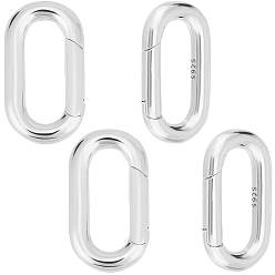 Silver 2Pcs 925 Sterling Silver Spring Gate Rings, Oval, with 925 Stamp, Silver, 17x9.5x2.5mm