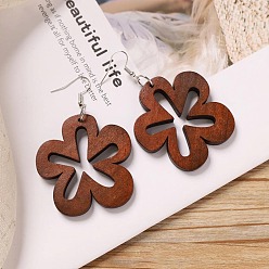 Цветок Серьги-подвески из сплава дерева, платина, цветок, 56x49 мм