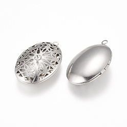 Stainless Steel Color 304 Stainless Steel Diffuser Locket Pendants, with Crystal Rhinestone, Photo Frame Charms for Necklaces, Oval, Stainless Steel Color, 39x26x10.5mm, Hole: 2mm, Inner Size: 18.5x27.5mm