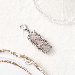 Розовый Кварц Круглый подвесной декор из натурального розового кварца, с 304 прыжковыми кольцами из нержавеющей стали и застежками-клешнями, 45~46 мм