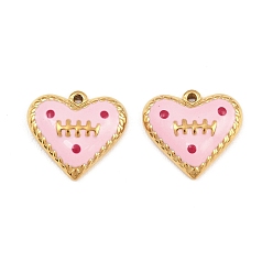 Pink 304 подвески из нержавеющей стали, сердечко с подвесками в виде регбийного мяча, золотые, розовые, 15x16.5x3 мм, отверстие : 1 мм